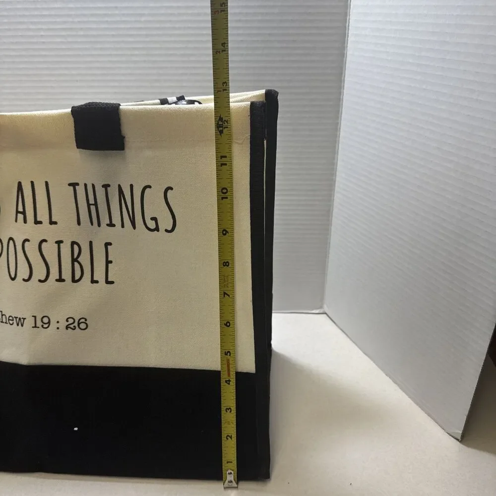 Inspirational Tote Bag - With God All Things Are Possible - Black & White